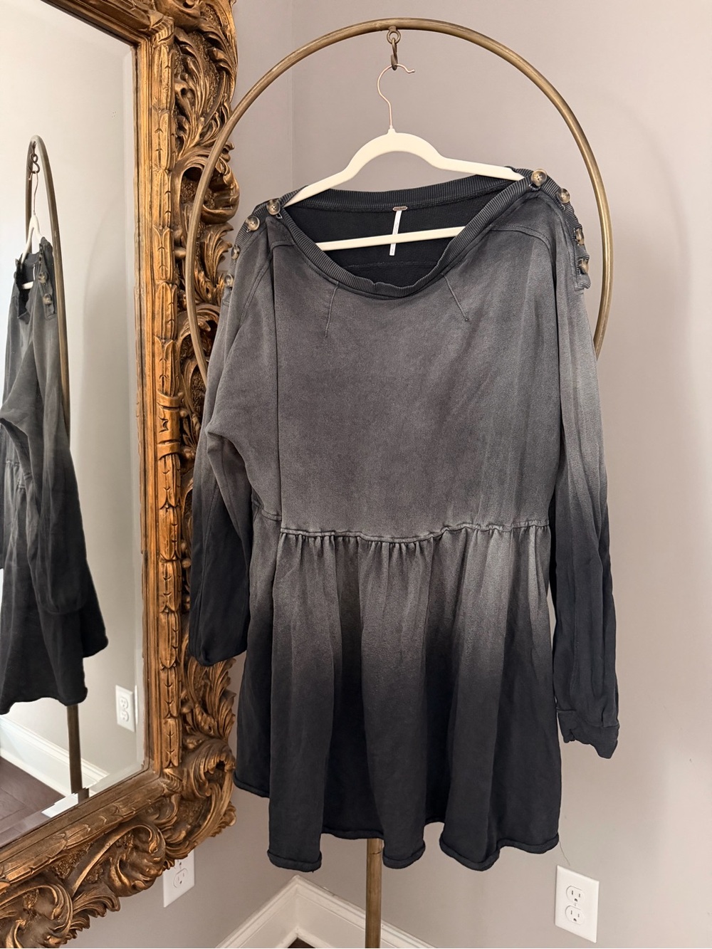 Free People Ombre Washed Black to Charcoal Sweatshirt Dress